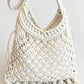 Crochet Fringe Shoulder Bag Open Knit Boho Tassel Handbag Lightweight Woven Crossbody Tote
