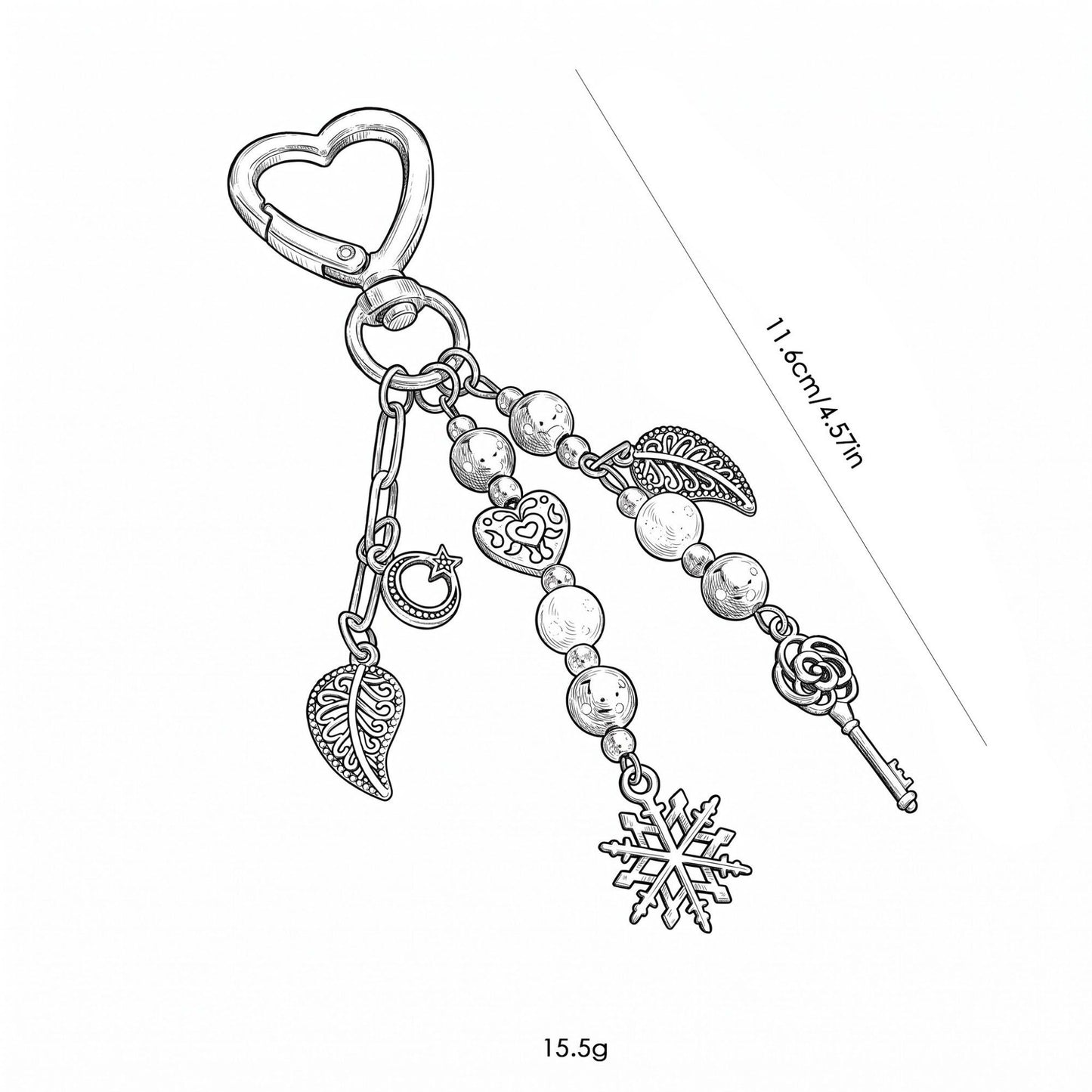 Seashell & Pearl Heart Clasp Bag Charm Key Chain 2 Pair