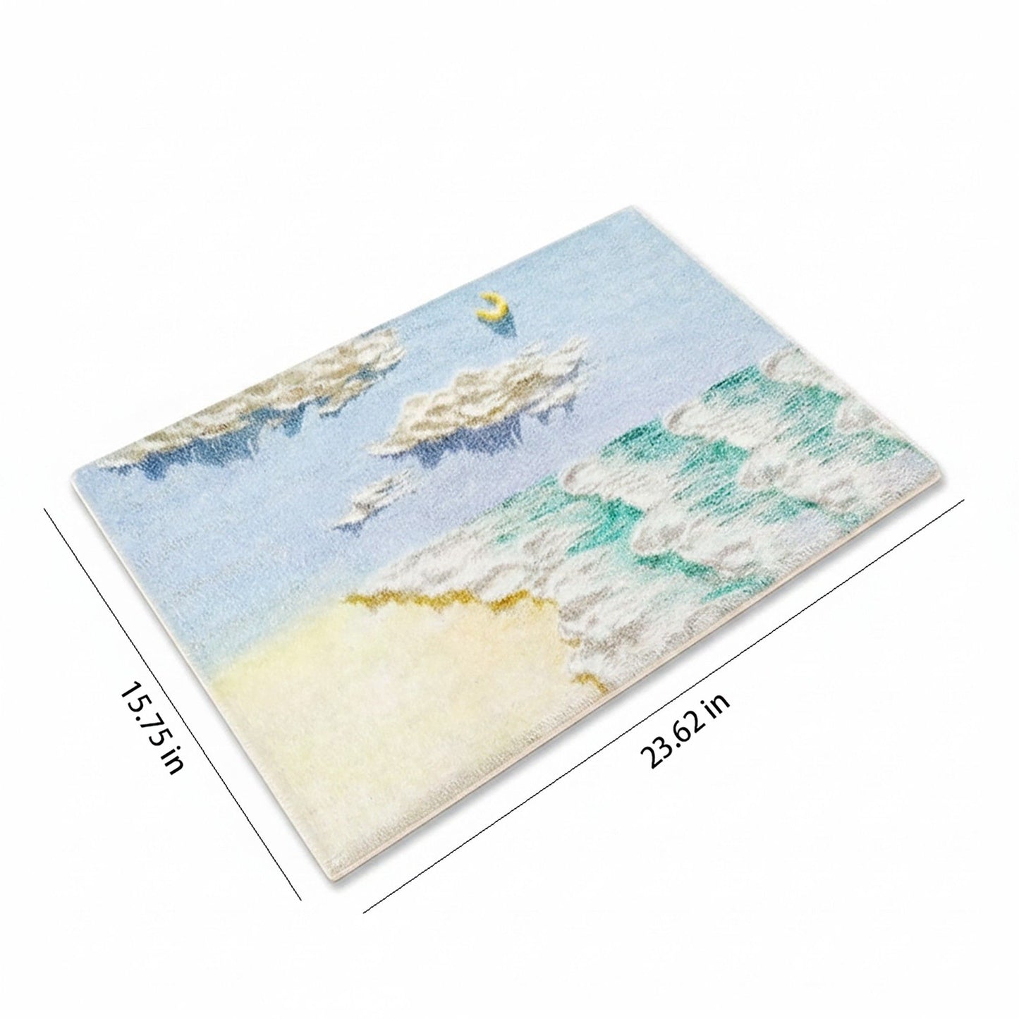 Tufted Floor Mat with Ocean Wave and Cloud Design Non Slip Backing Soft Plush Decorative Indoor Rug