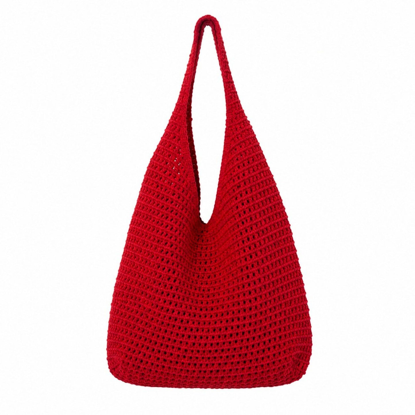 Crochet Tote Bag Red Open Knit Shoulder Bag Large Capacity Hobo Purse