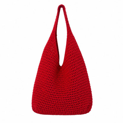 Crochet Tote Bag Red Open Knit Shoulder Bag Large Capacity Hobo Purse