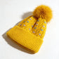 Knit Beanie with Large Faux Fur Pom-Pom - Winter Hat with Embroidered Accents
