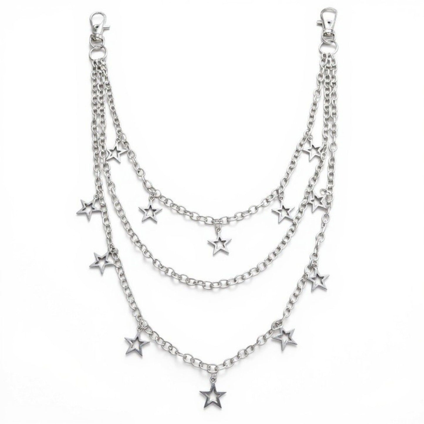 Star Charm Multi-Layer Chain Belt with Metal Loops and Punk-Inspired Drape Design 25in