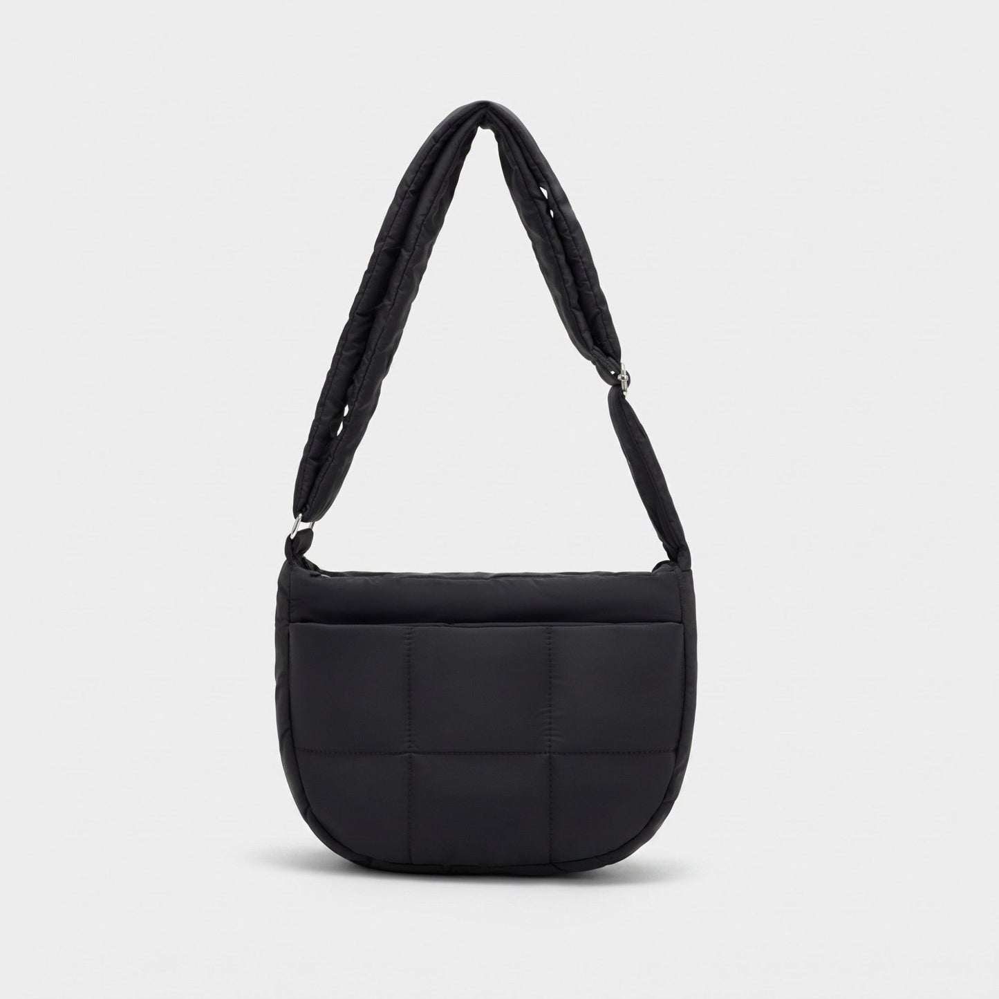 Soft Puffy Quilted Crescent Bag with Smooth Padded Panels and Adjustable Shoulder Straps 10.4x3.9x7.9in