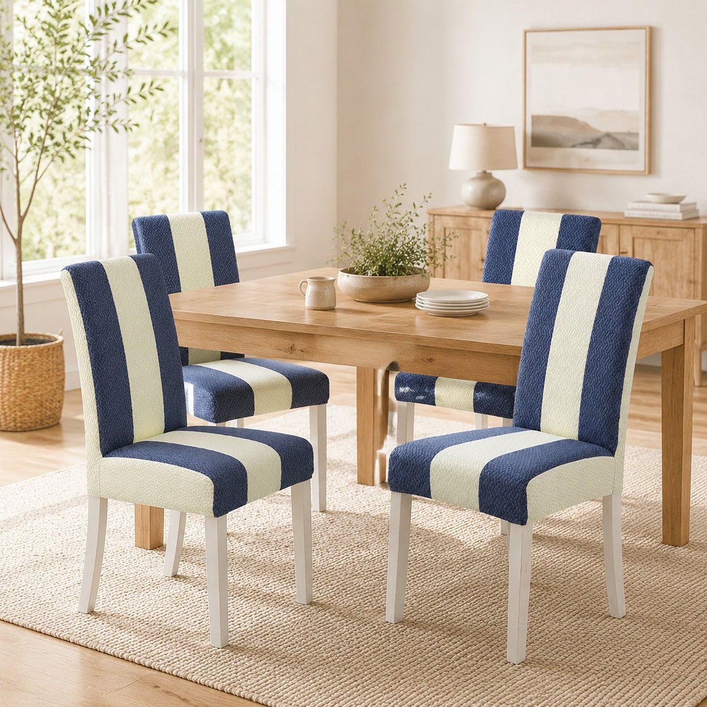 Two Tone Stretch Dining Chair Cover with Textured Jacquard Design