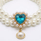 Double Strand Faux Pearl Pet Necklace Heart Gem Pendant Adjustable Collar Jewelry for Cats and Small Dogs