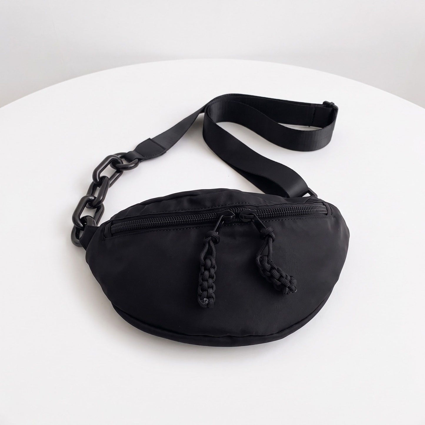 Crossbody Belt Bag with Chain Detail and Adjustable Strap