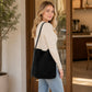 Faux Suede Shoulder Tote Bag with Removable Zip Pouch Adjustable Strap and Magnetic Closure