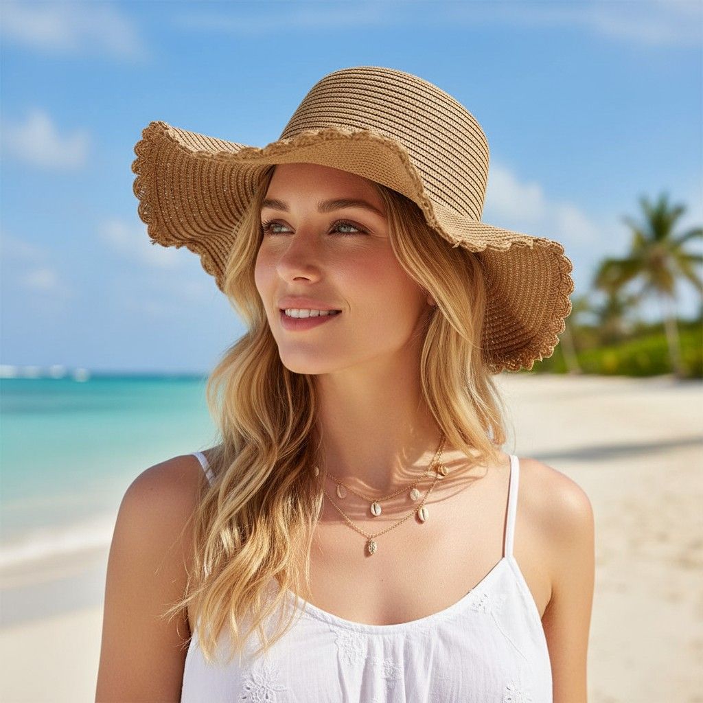 Crochet Floppy Sun Hat Wide Brim Summer Beach Hat Lightweight Packable