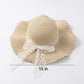 Wide Brim Straw Sun Hat with Sheer Bow Accent and Scalloped Edge