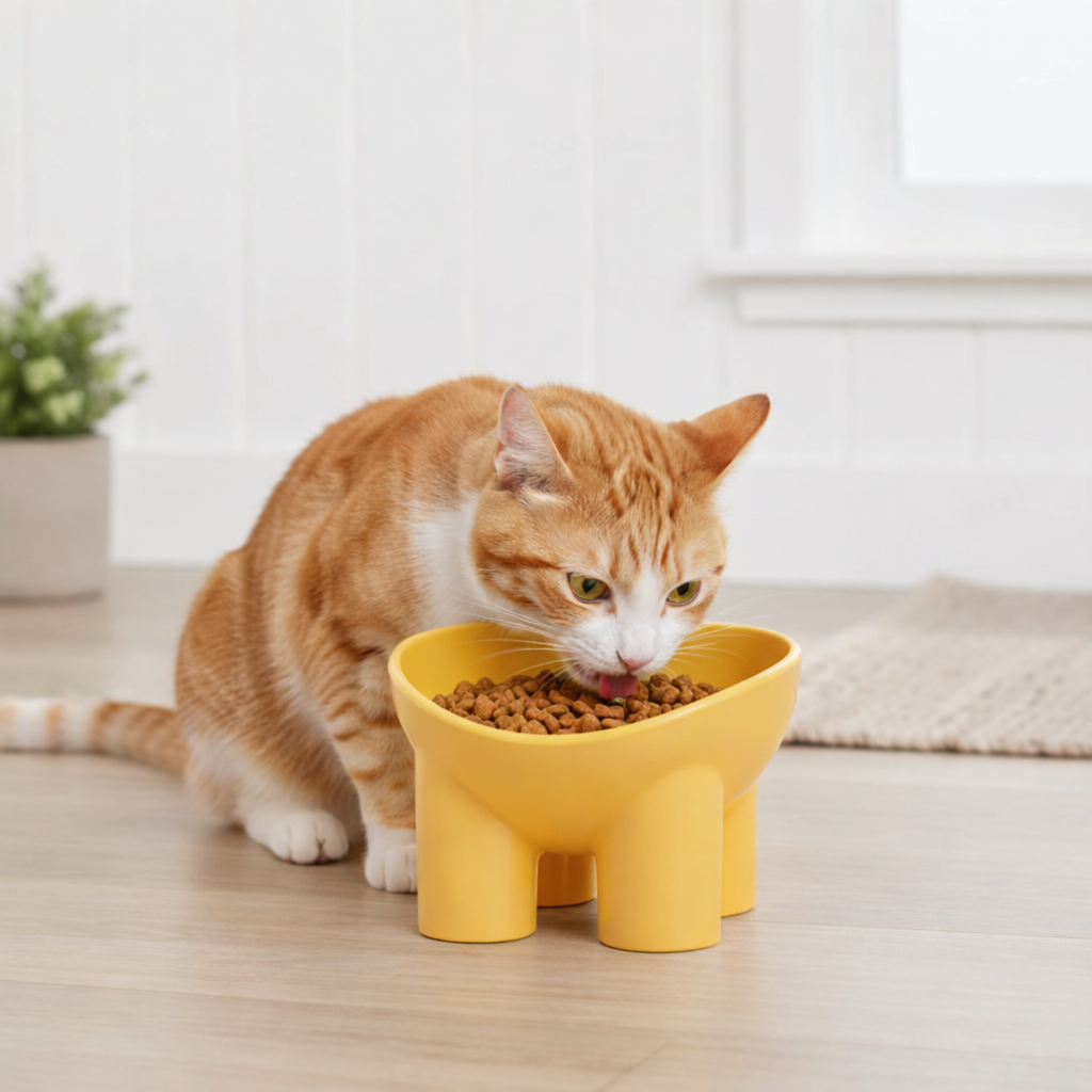Elevated Tilted Cat Food Bowl with Raised Base for Comfortable Feeding