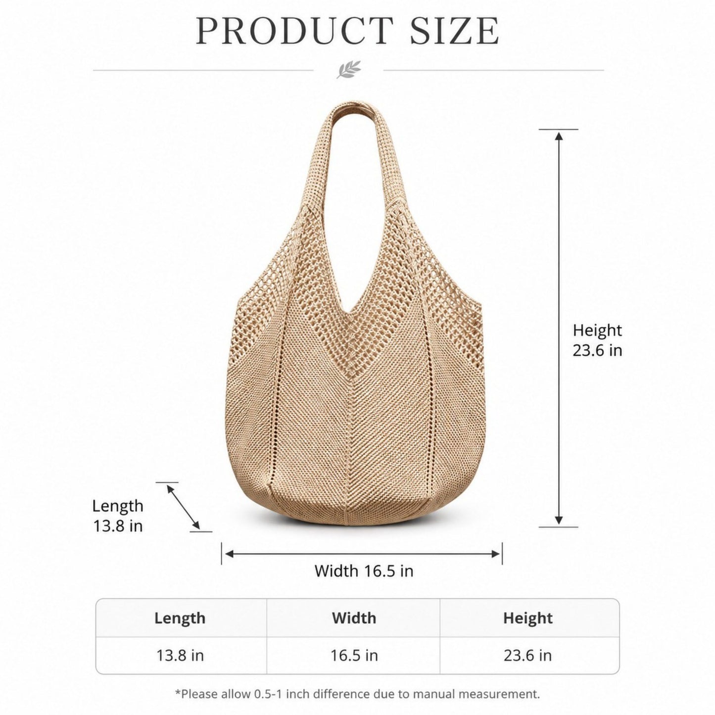 Crochet Knit Tote Bag Openwork Shoulder Bag with Heart Inspired Detail