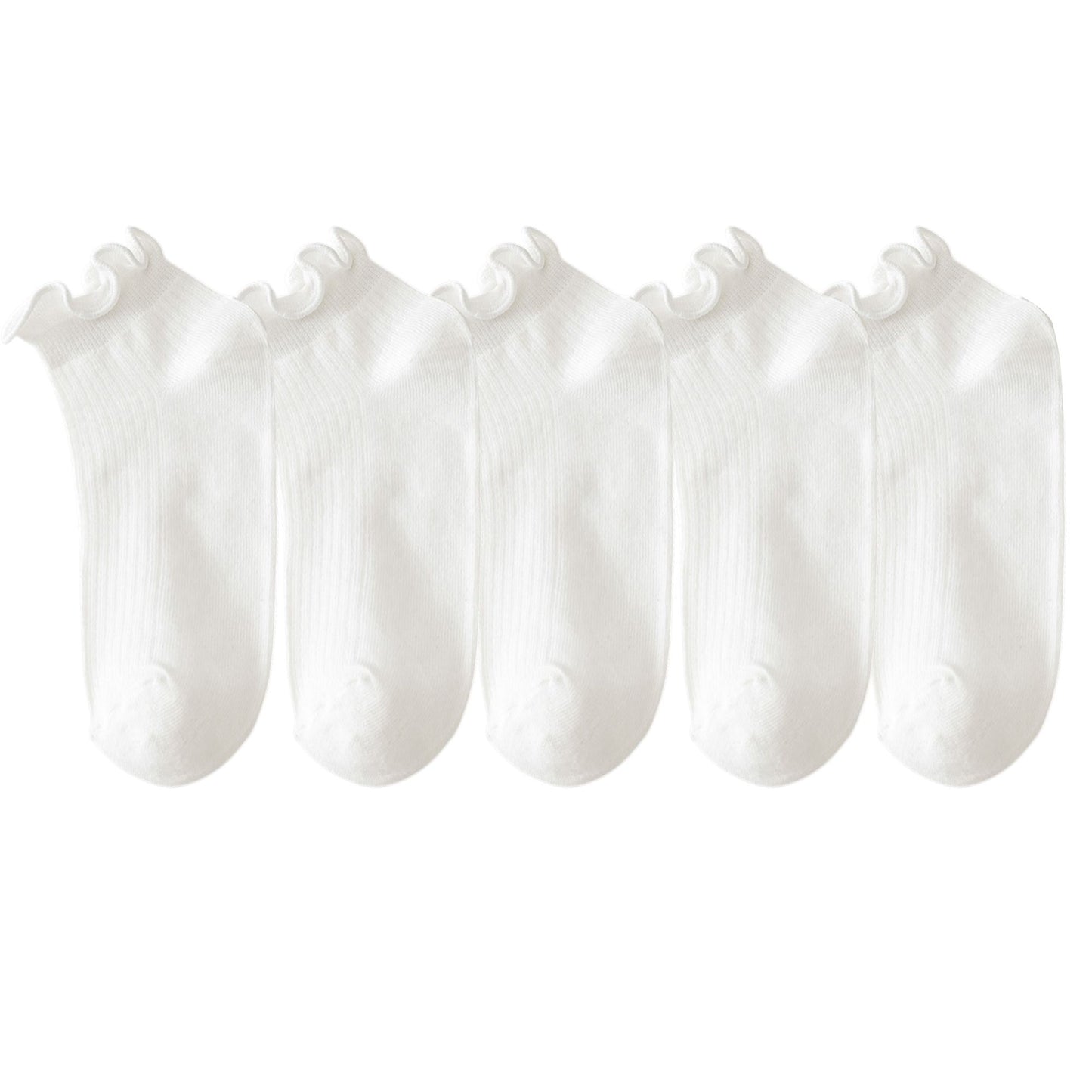 5-Pack Ribbed Ankle Socks with Ruffle Lettuce Trim Soft Stretch Cotton Cute Everyday Style