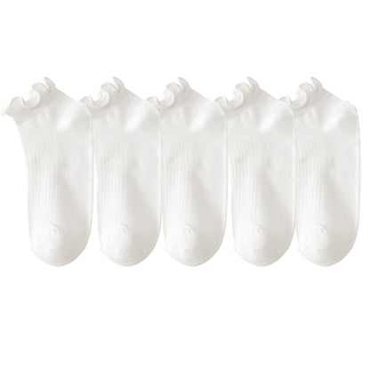 5-Pack Ribbed Ankle Socks with Ruffle Lettuce Trim Soft Stretch Cotton Cute Everyday Style