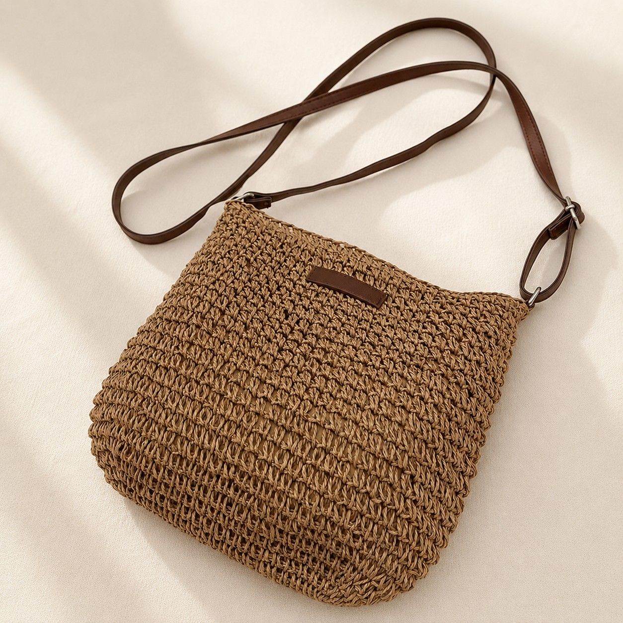 Textured Woven Crossbody Bag with Zip Closure Adjustable Strap and Inner Zip Pocket