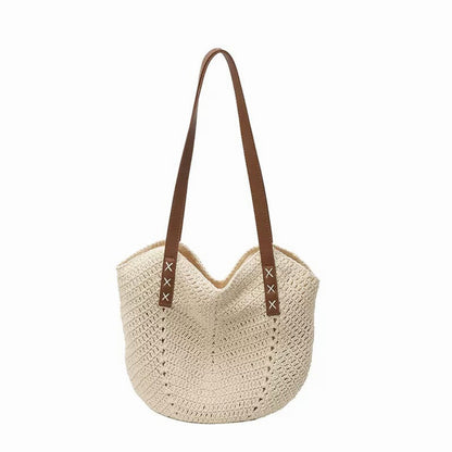 Cotton Crochet Woven Tote Bag with Shoulder Straps and Inner Pocket