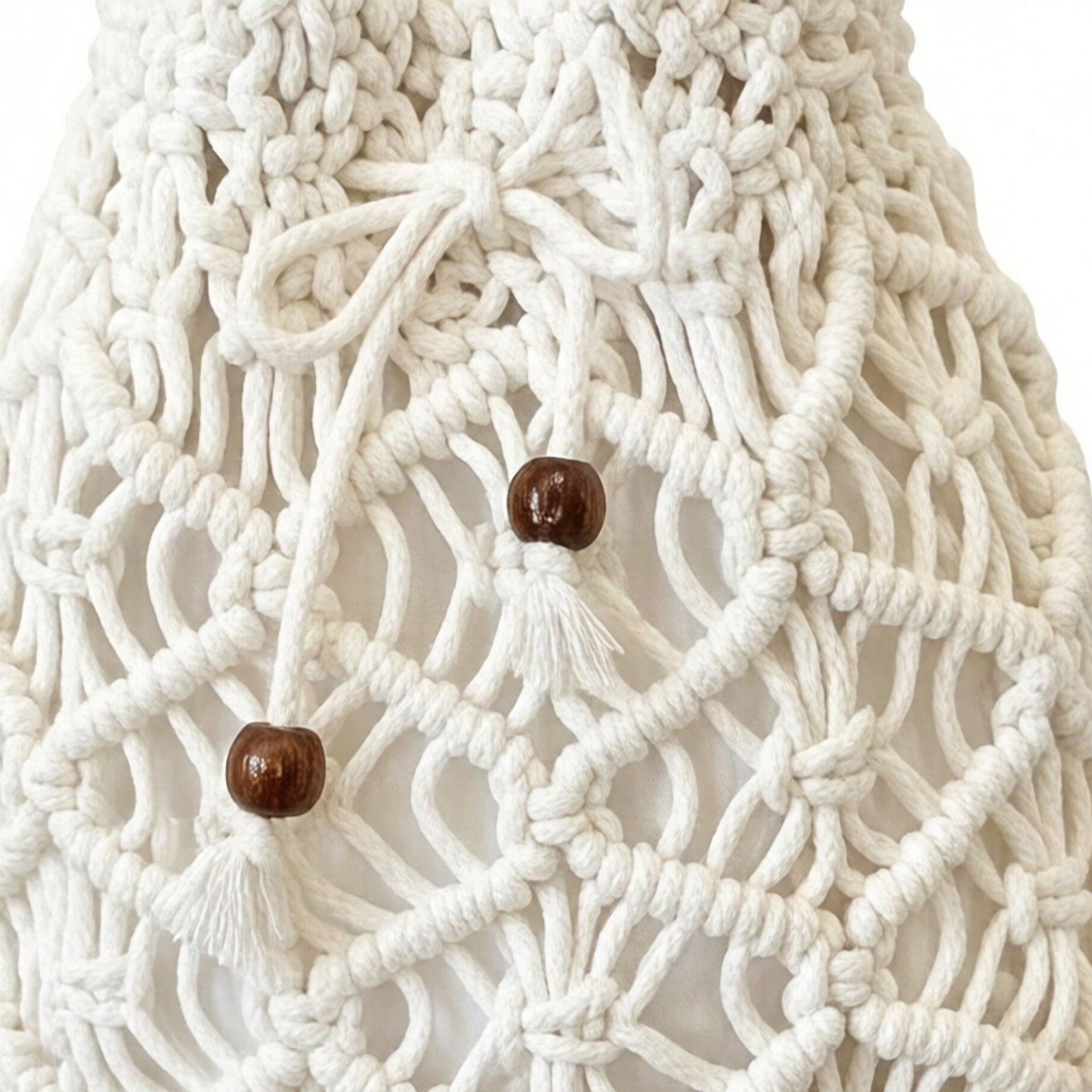 Open Knit Crochet Shoulder Bag with Drawstring Closure Lightweight Handwoven Mesh Tote Handbag