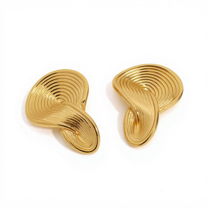 Women's Sculptural Gold Tone Statement Earrings with Modern Layered Swirl Design