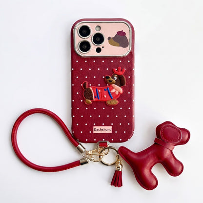 Dachshund Phone Case Wristlet Set Dog Charm Tassel Polka Dot Decorative Cover