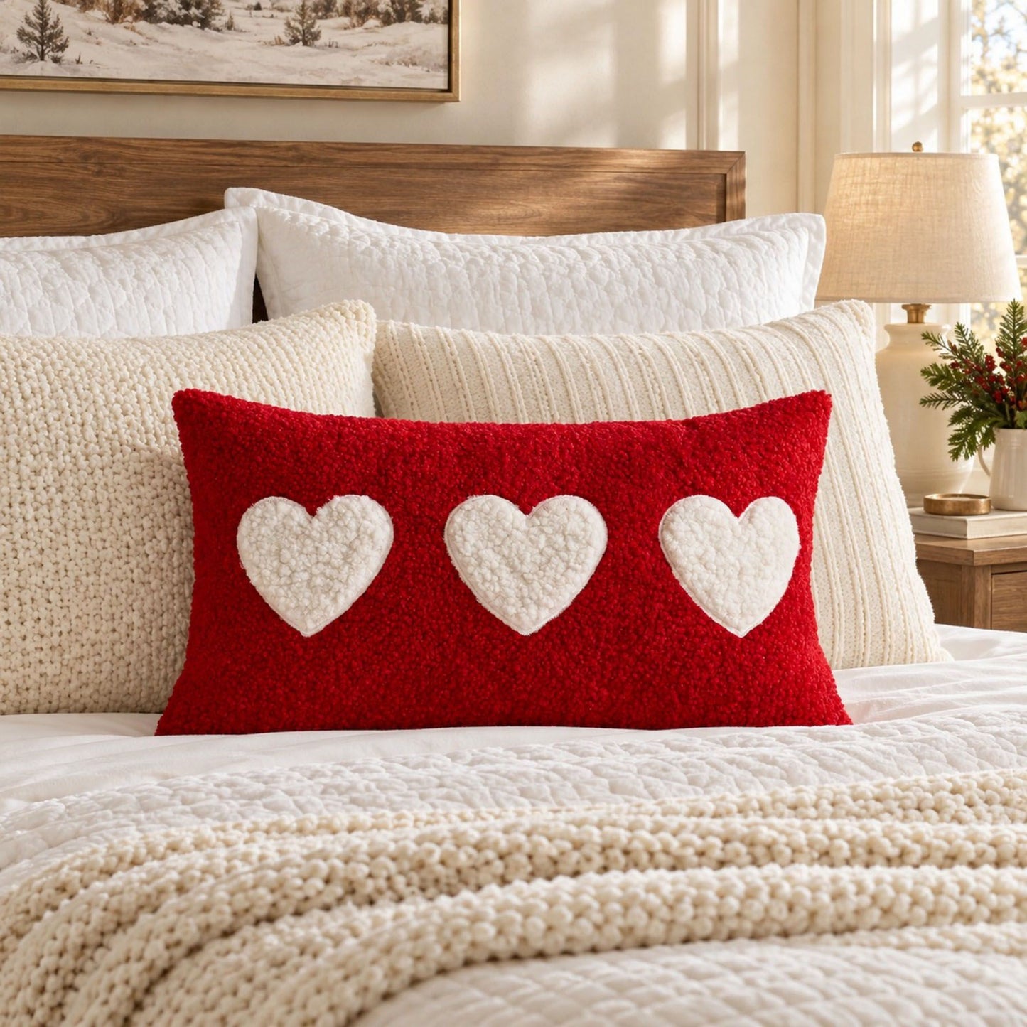 Heart Tufted Decorative Throw Pillow Cover 11.8 x 19.7 in (Single Piece)