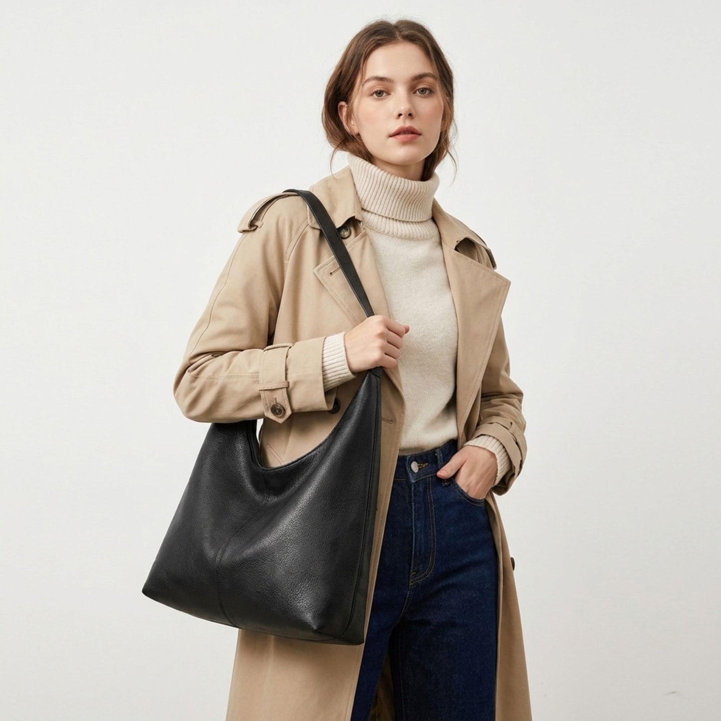 Faux Leather Hobo Shoulder Bag with Adjustable Strap and Roomy Pockets