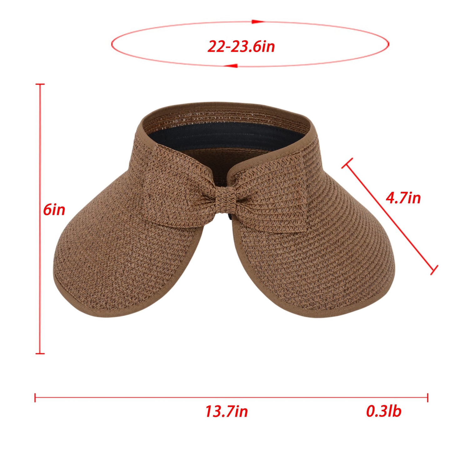 Women's Wide Brim Visor Hat with Bow Detail Adjustable Velcro Closure for Beach or Outdoor Protection