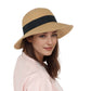 Wide Brim Straw Sun Hat with Black Ribbon Bow Adjustable Chin Strap Inner Sweatband for Outdoor and Travel Use