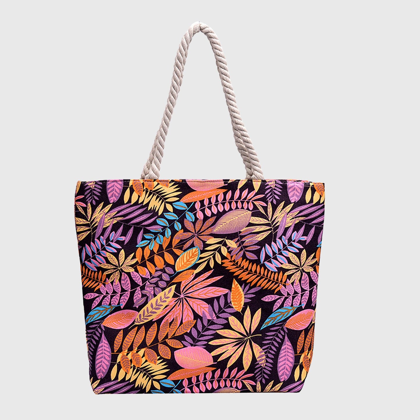 Tropical Leaf Print Canvas Tote Bag - Large Capacity Shoulder Bag