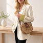 Woven Straw Crescent Crossbody Handbag with Adjustable Shoulder Strap