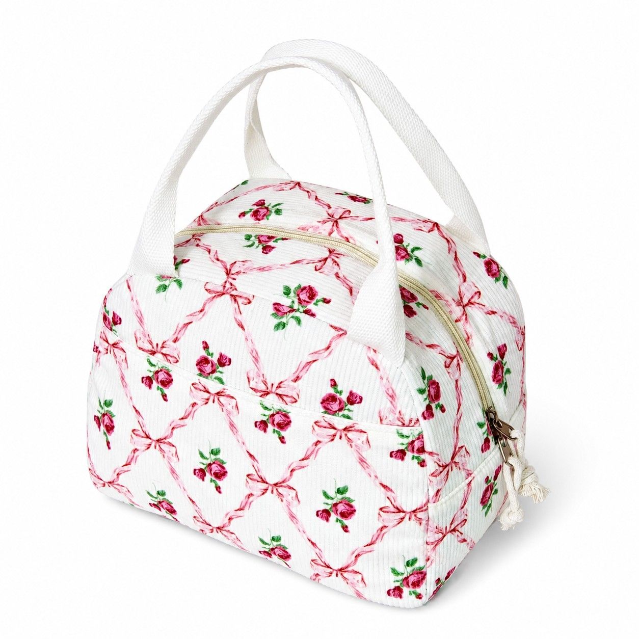 Printed Insulated Lunch Tote Bag with Double Handles and Zip Closure