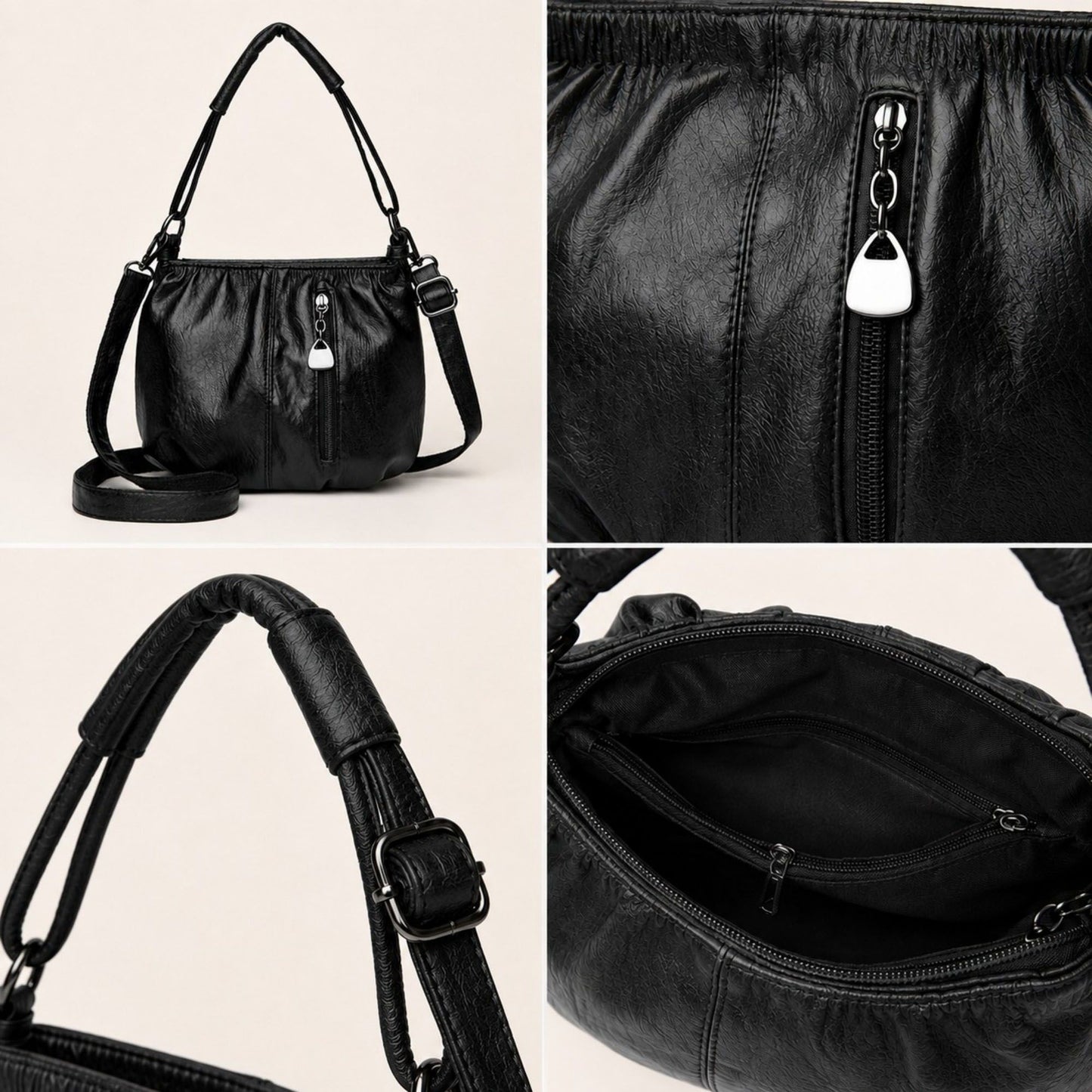 Soft Ruched Faux Leather Shoulder & Crossbody Bag