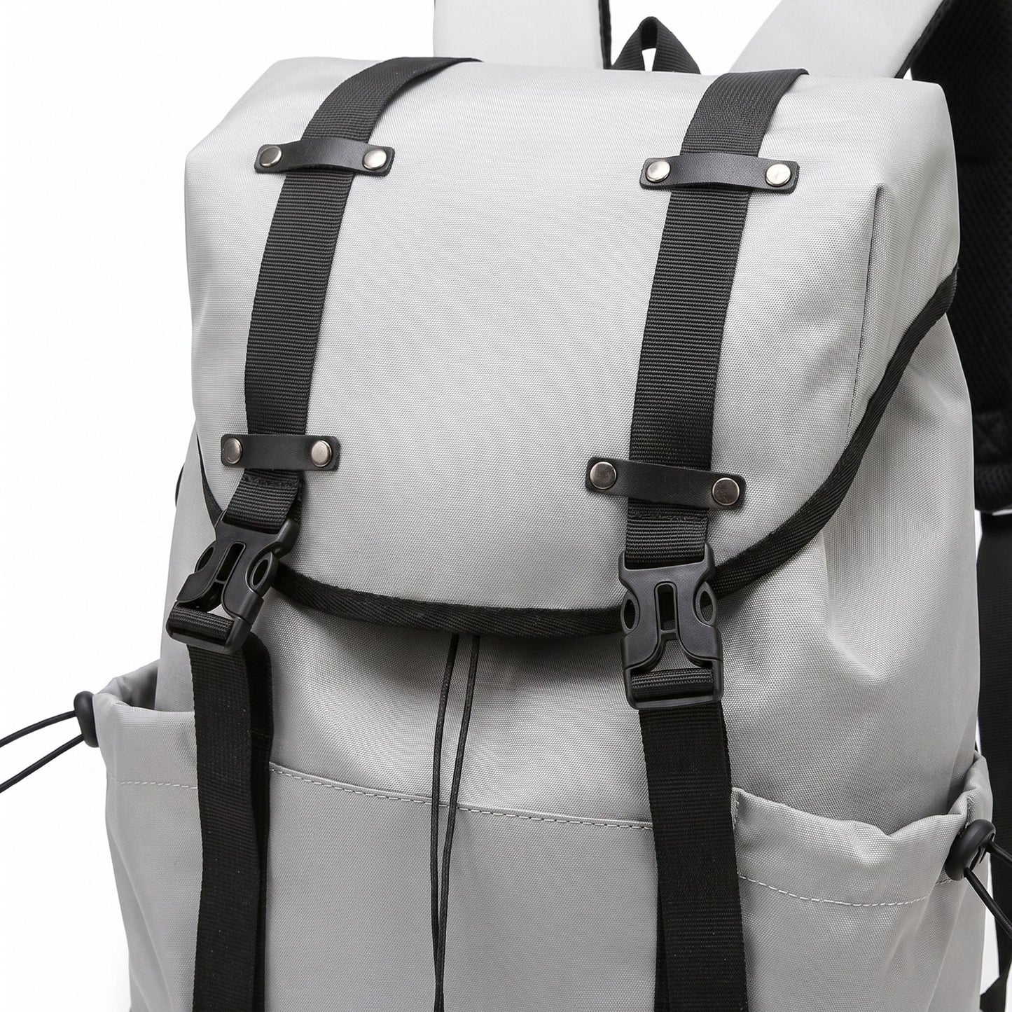 Large Flap Backpack with Drawstring Closure Buckle Straps Side Pockets and Padded Shoulder Straps