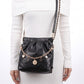 Gold Tone Bag Charm Chain with Black Flower Heart Pearl and Coin Style Charms