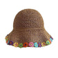 Crochet Bucket Sun Hat with Floral Applique Trim and Soft Brim Design