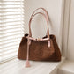 Leopard Print Shoulder Tote Bag with Magnetic Closure Buckle Detail and Tassel