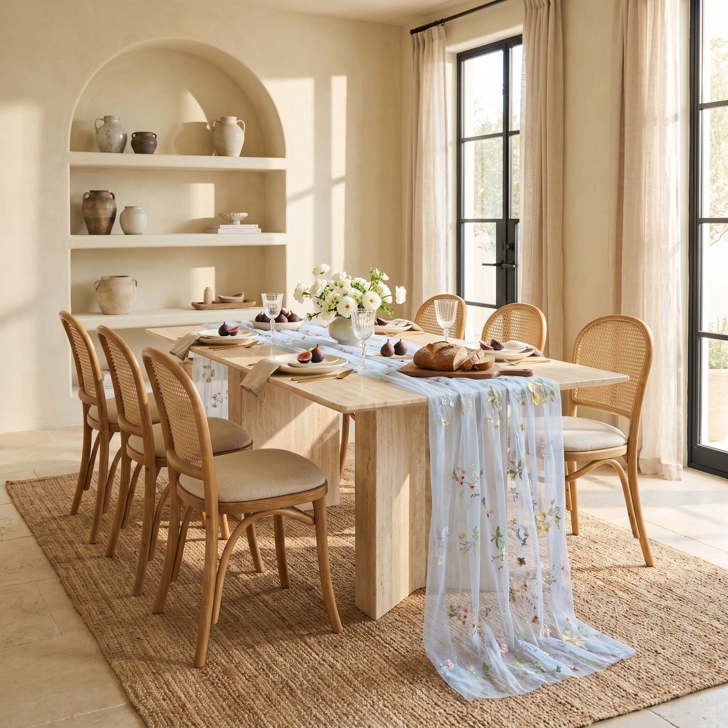 Sheer Floral Embroidered Table Runner 29.5x70.9in