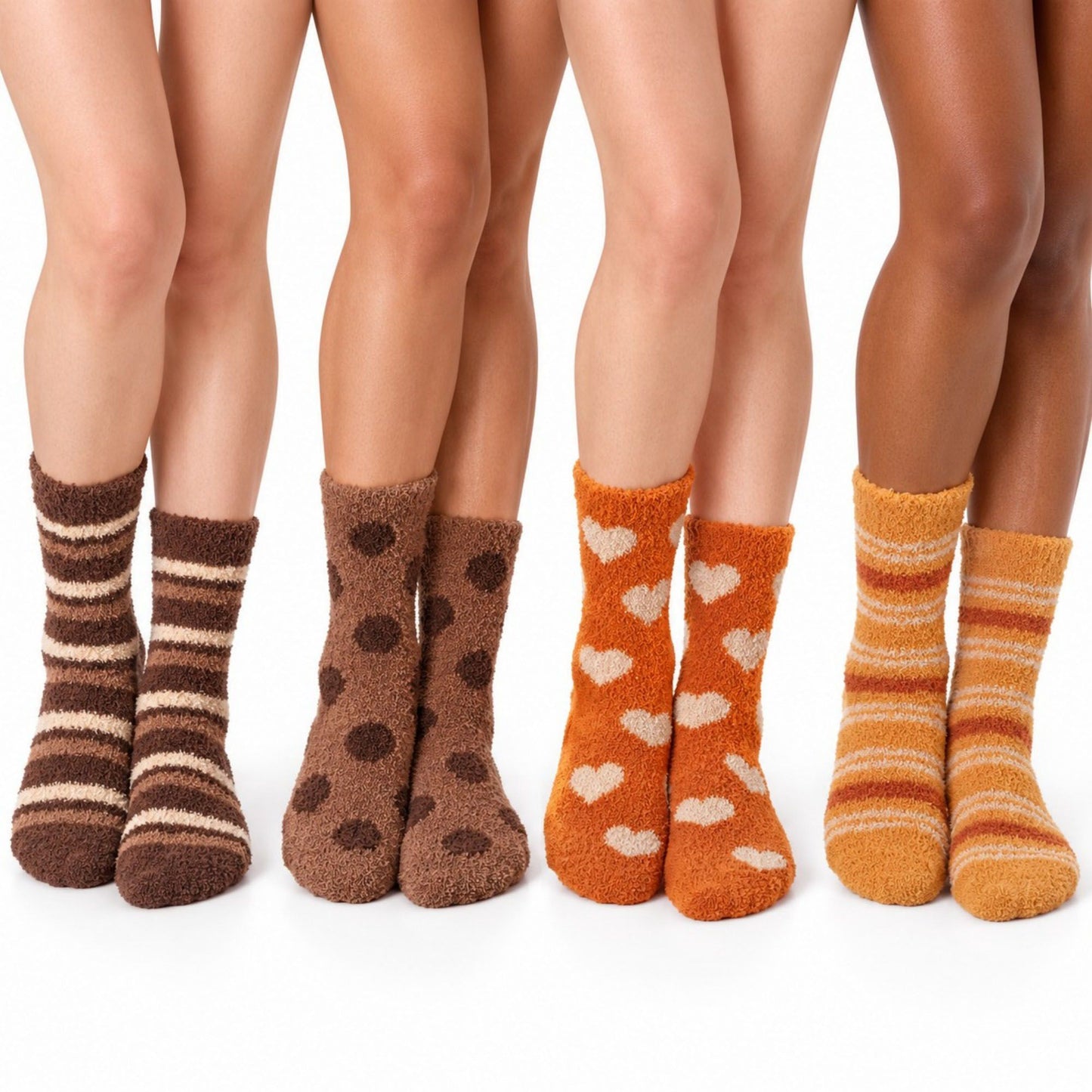 Warm Tone Fuzzy Crew Socks 4-Pair Set US 5-10.5