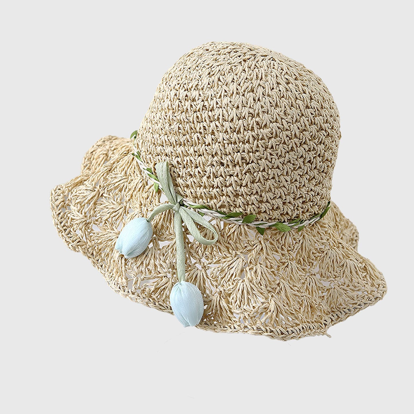 Hand - Crocheted Straw Sun Hat with Floral Accents