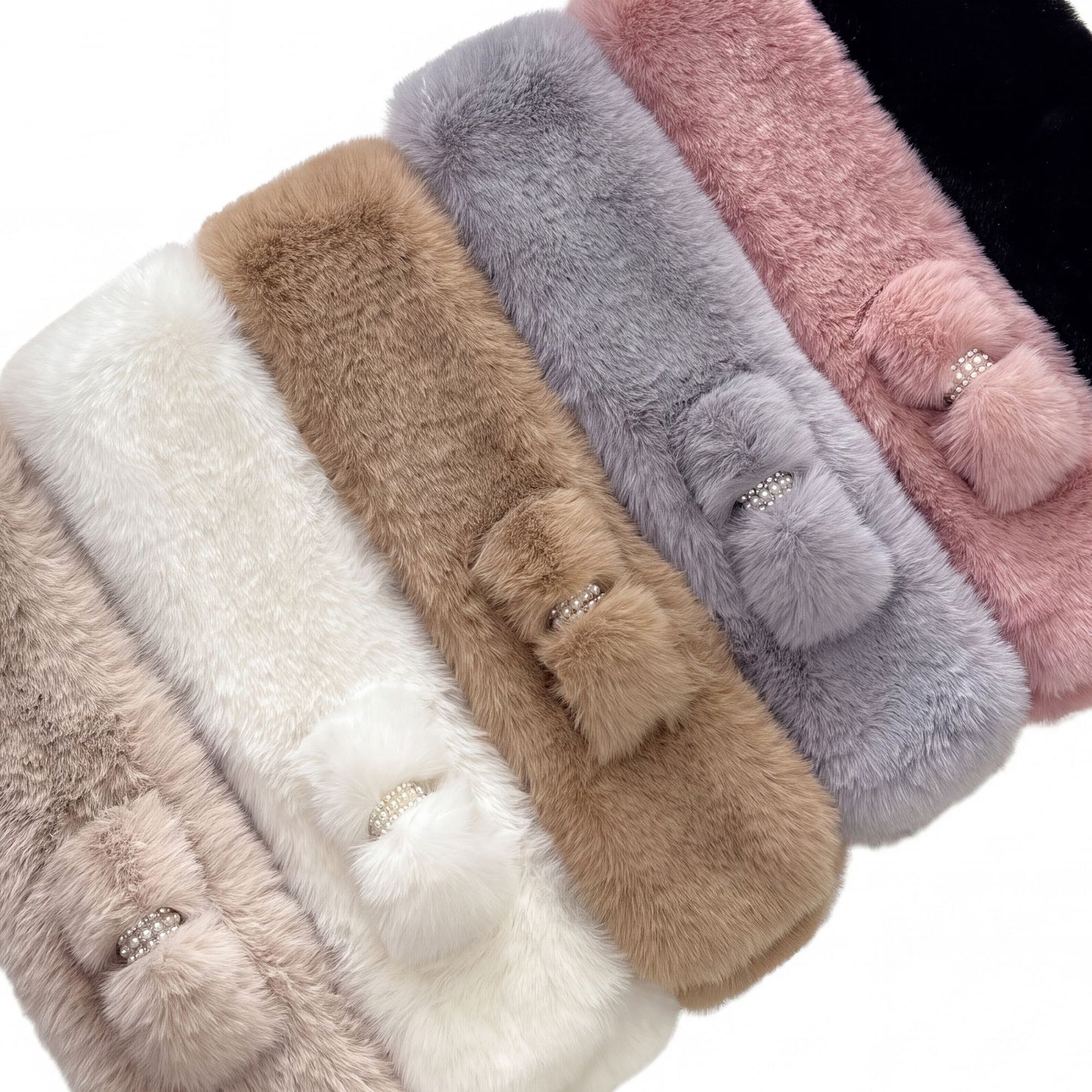 Plush Faux Fur Pull Through Scarf Soft Winter Neck Wrap with Jeweled Accent 31.5*4.7 Inches