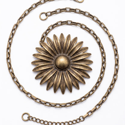 Vintage Sunflower Metal Waist Chain Adjustable Retro Body Belt Floral Inspired Waist Jewelry 47.2in