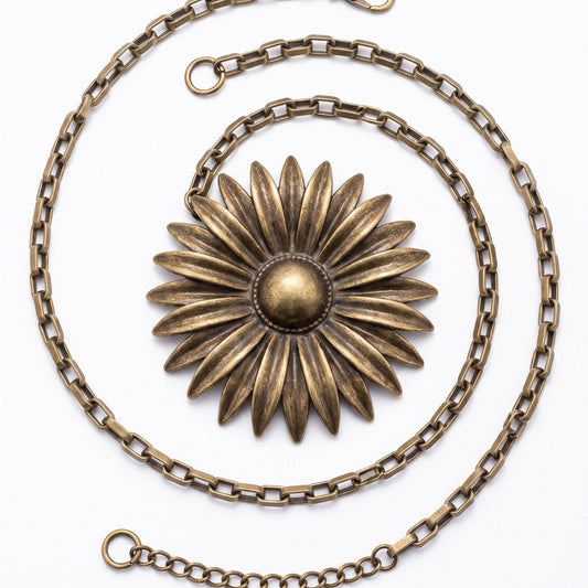 Vintage Sunflower Metal Waist Chain Adjustable Retro Body Belt Floral Inspired Waist Jewelry 47.2in