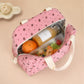 Floral Corduroy Insulated Lunch Tote Bag with Front Pocket and Zip Closure