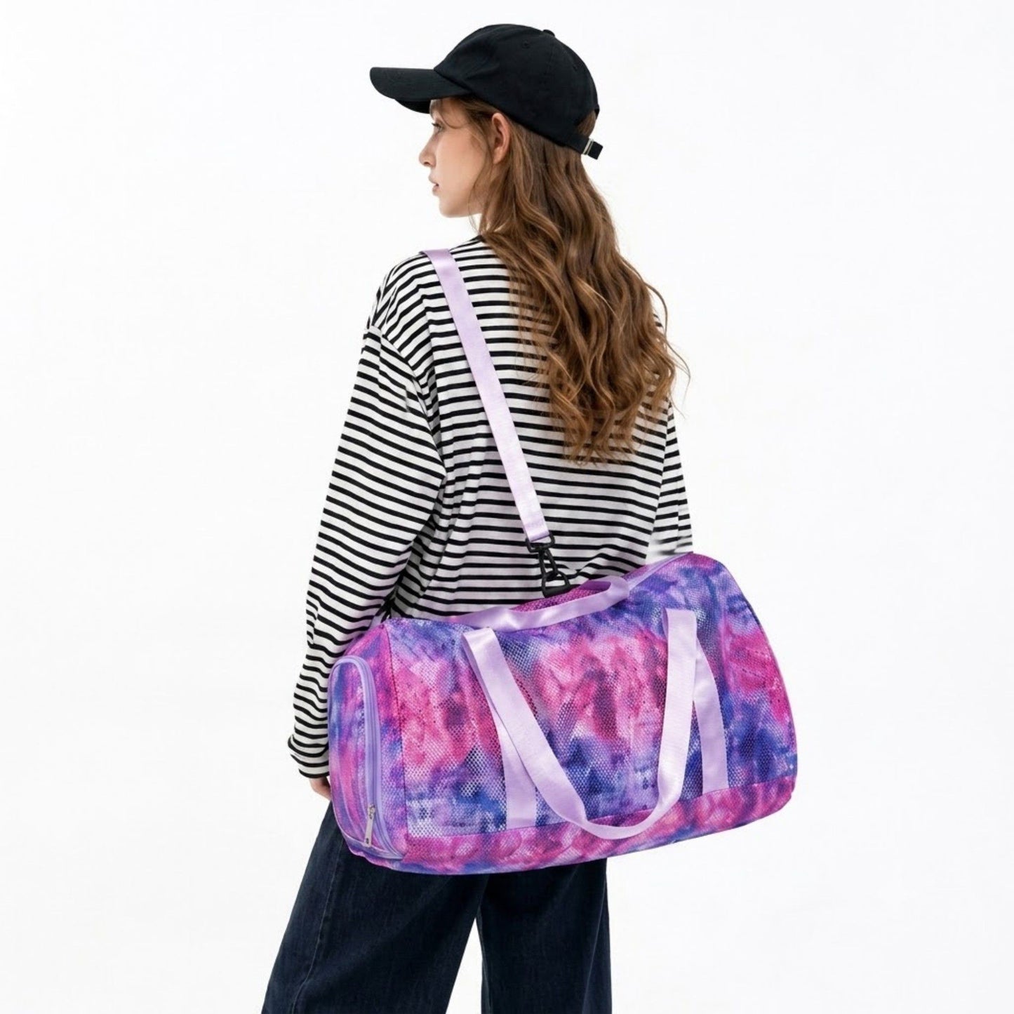 Mesh Duffel Bag with Top Handles Adjustable Shoulder Strap Lightweight Gym Travel Weekender Tote
