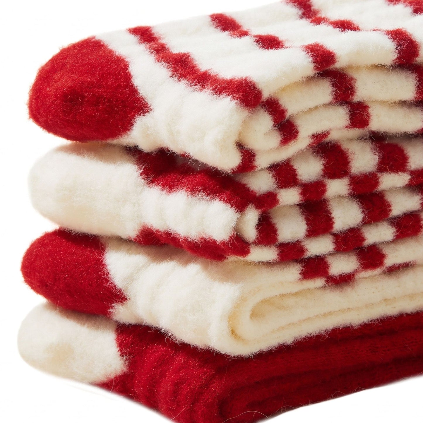 5-Pair Festive Holiday Cable Knit Crew Socks Set with Fuzzy Red Accents and Embroidery
