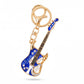 Guitar Rhinestone Keychain Bag Charm with Gold Tone Clasp and Key Ring