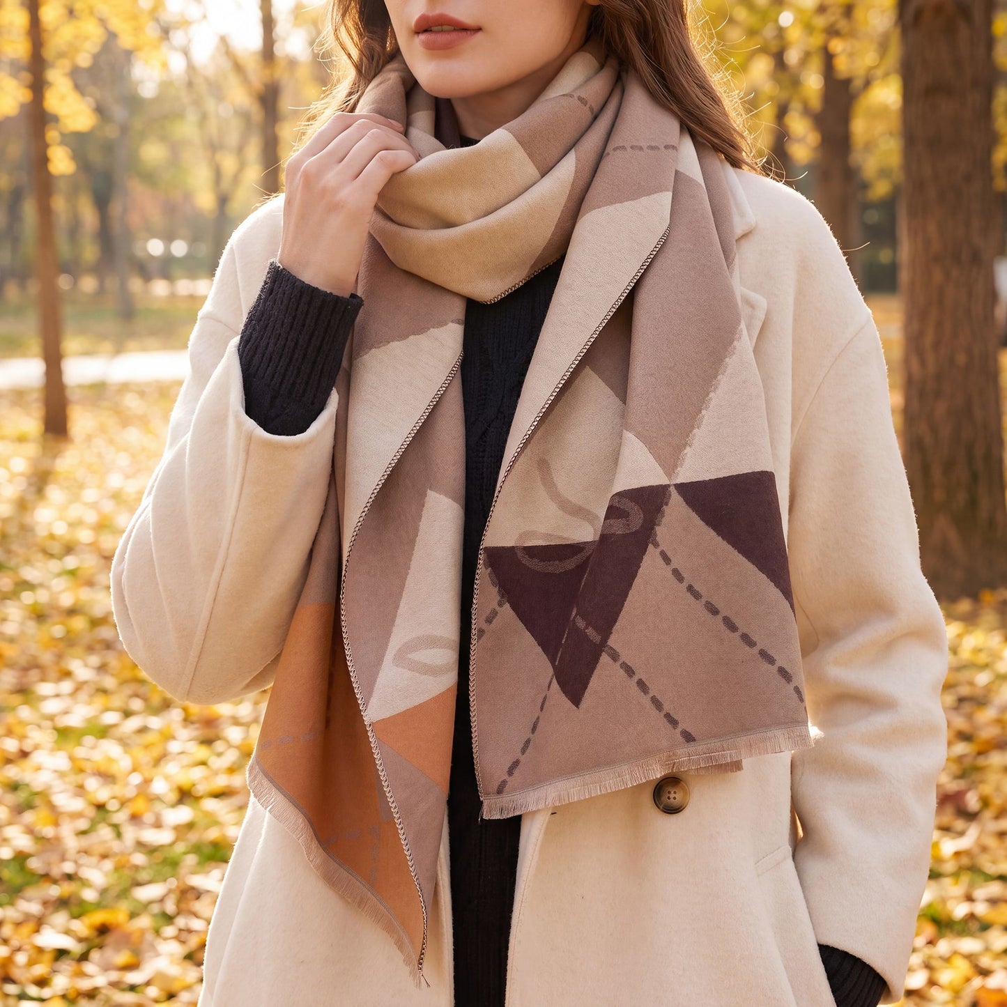 Argyle Bow Print Oversized Scarf Soft Wrap Shawl with Fringe Edge 70.8*25.6 Inches