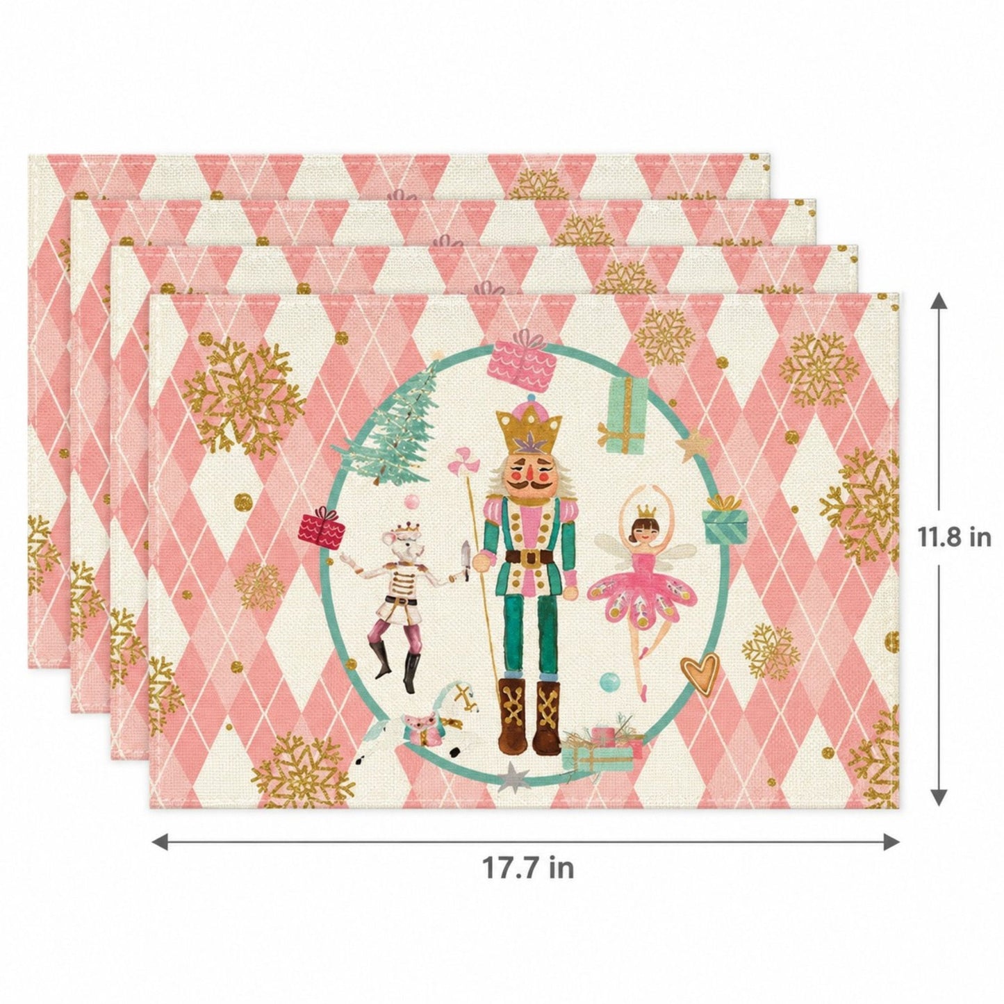 Christmas Nutcracker Placemats Set of 4 Holiday Dining Table Mats 11.8 x 17.7in