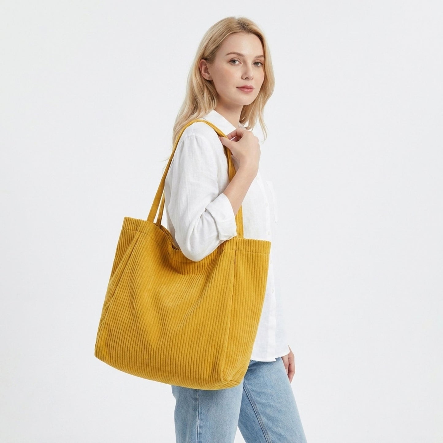 Corduroy Tote Bag Large Capacity Slouchy Shoulder Bag for Work School