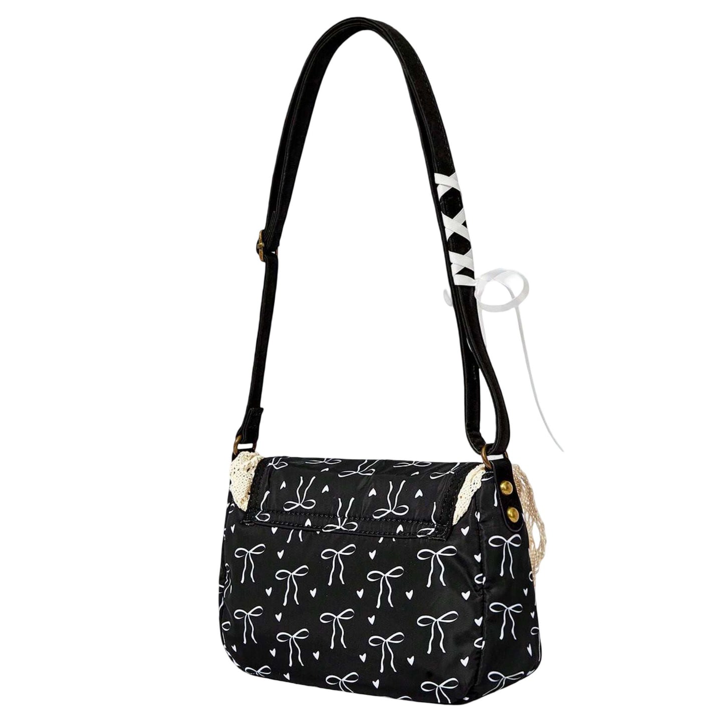 Vintage Lace Crossbody Bag for Women, Adjustable Shoulder Purse with Buckle Flap