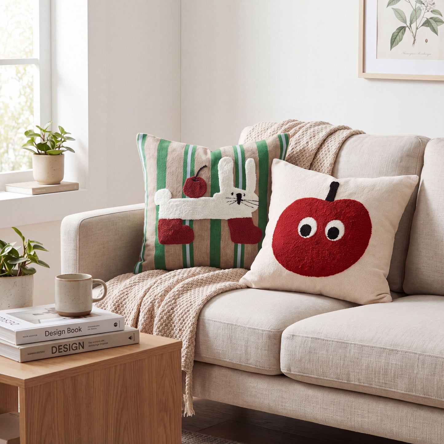 Apple Cat Tufted Decorative Throw Pillow Cover Square Accent Cushion for Sofa Bed Chair